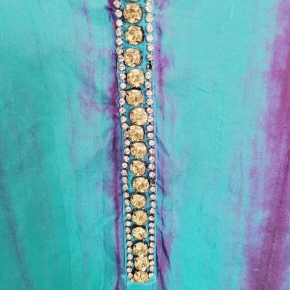 Soft Surroundings Tie-Dye Silk Tunic Size L Blue Purple Boho Beach Coverup - Picture 5 of 11